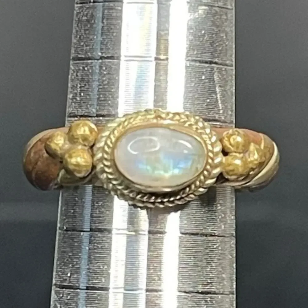 Artisan Mixed Metal Sterling Silver Gold Tone Labradorite Boho Ring Sz 6